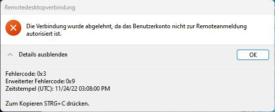Nutzer ist nicht für RDP autorisiert