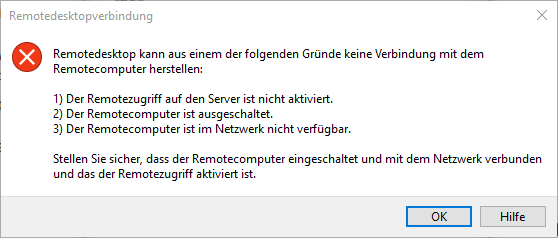 Fehlermeldung RDP nicht moeglich