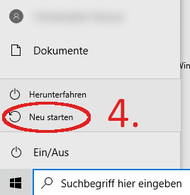 4. Neu starten anklicken